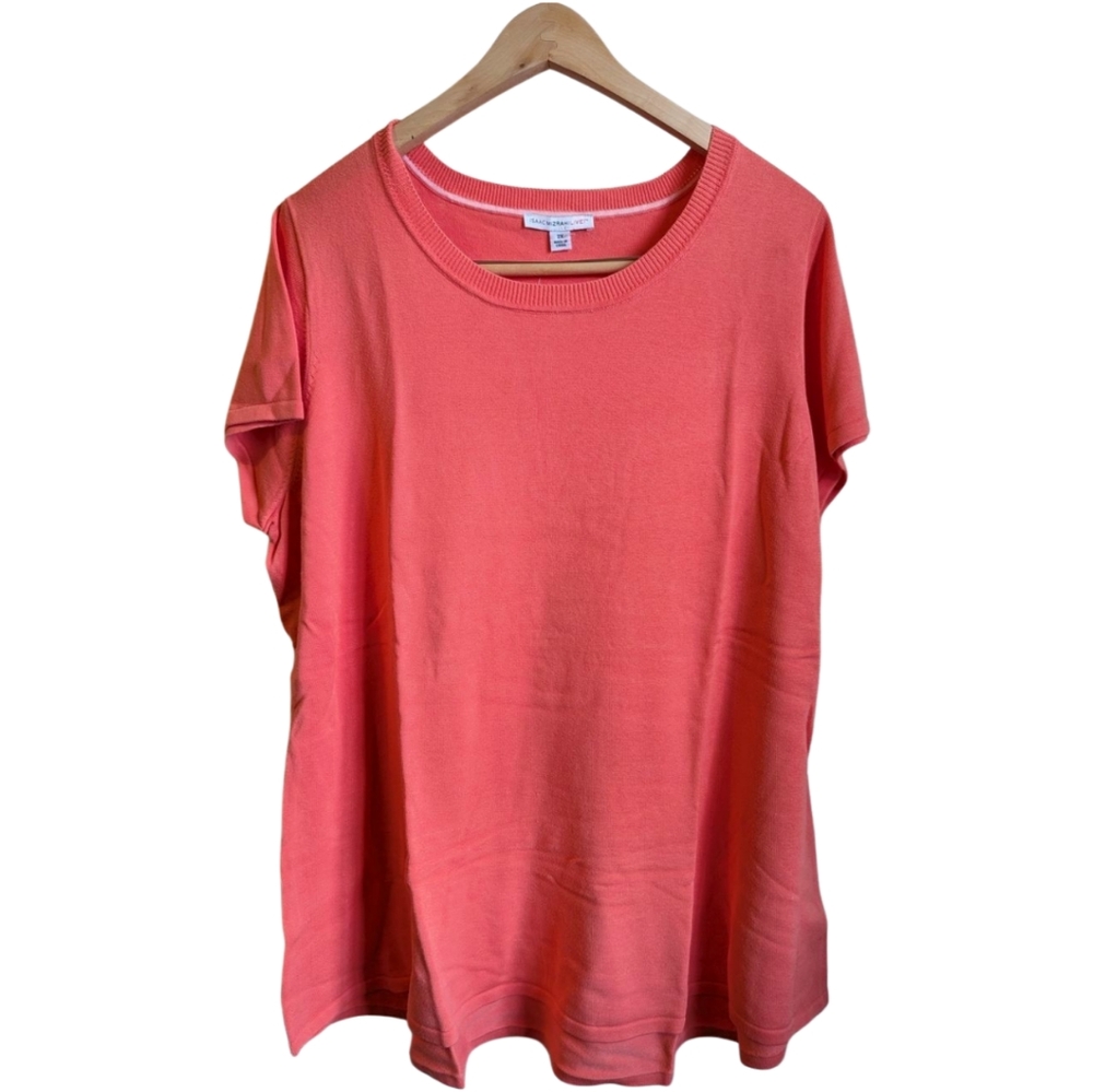 Isaac Mazrahi Live! Watermelon Knit Short Sleeve High/Low Peplum Tunic  2X  NWT